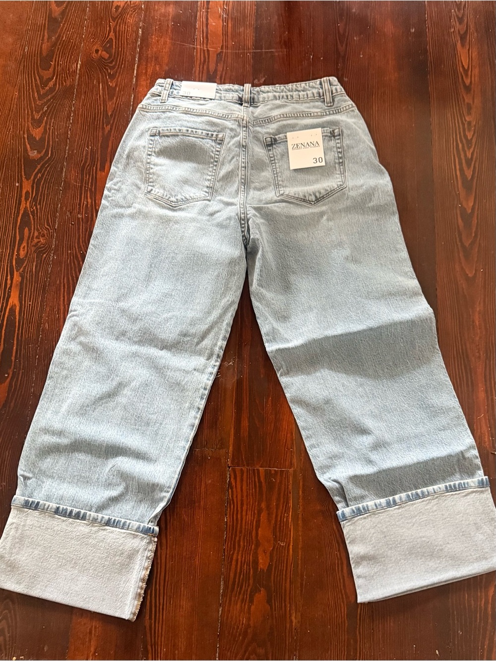 NWT Zenana High Rise Cuffed Wide Leg Jeans Light Wash DTP-9583LL Size 30 - Picture 2 of 9